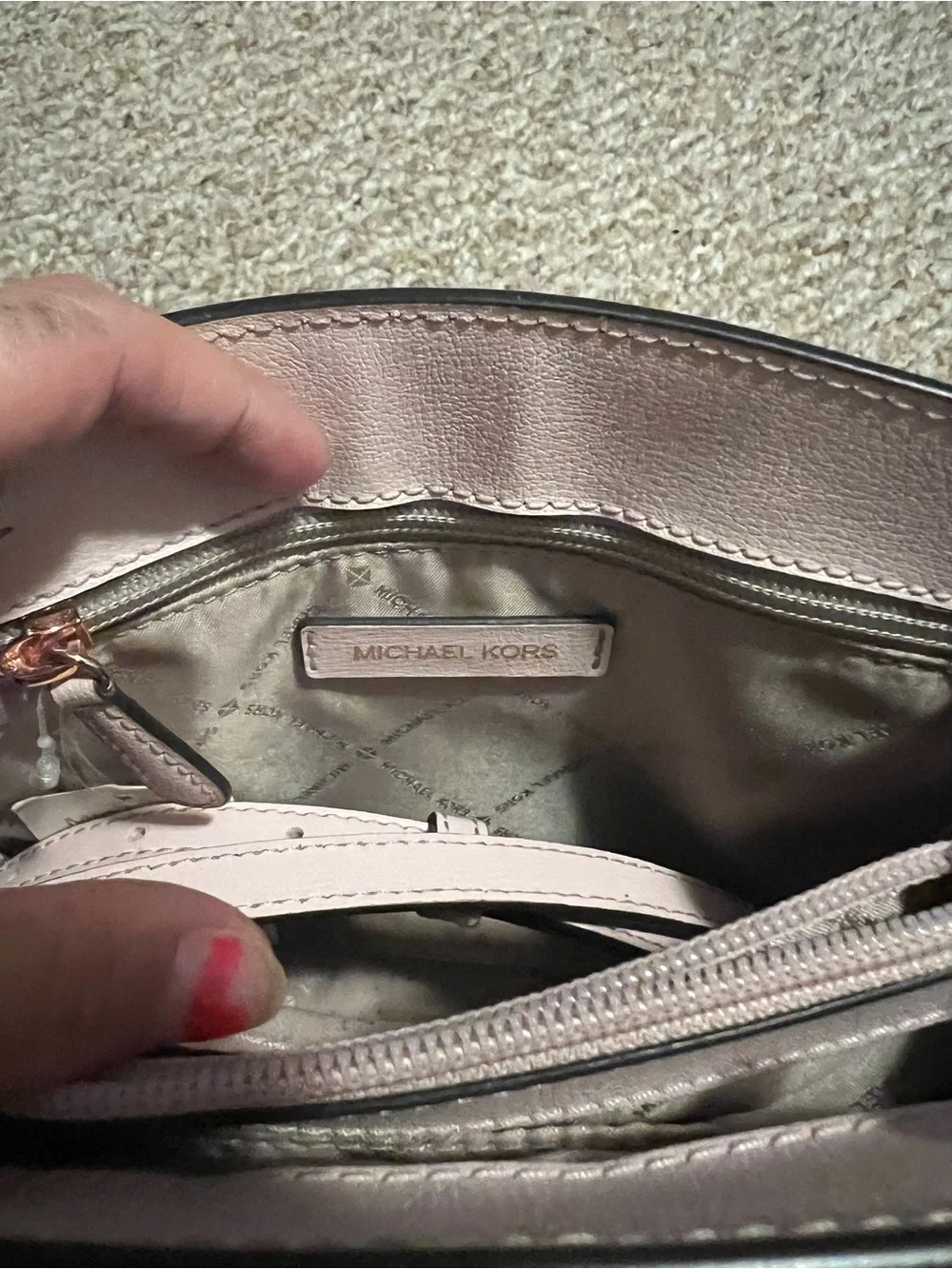 Michael Kors Blush Pink Leather Top-Handle Satchel with Gold MK Emblem